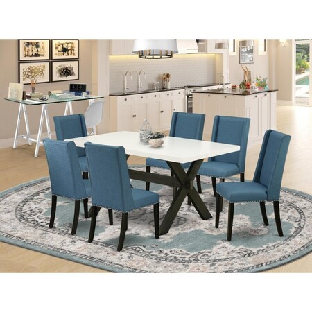 East West Furniture 7 Piece X-Style Dining Room Set - Wire Brushed Black X626FL121-7
